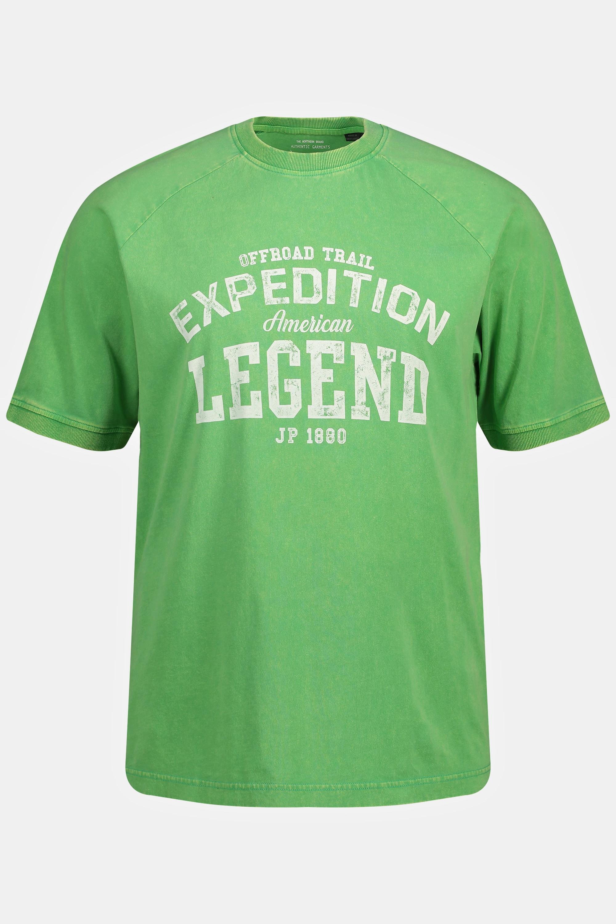 JP1880  T-shirt dal look vintage con "Legend", scollo a girocollo e mezze maniche verde mela 