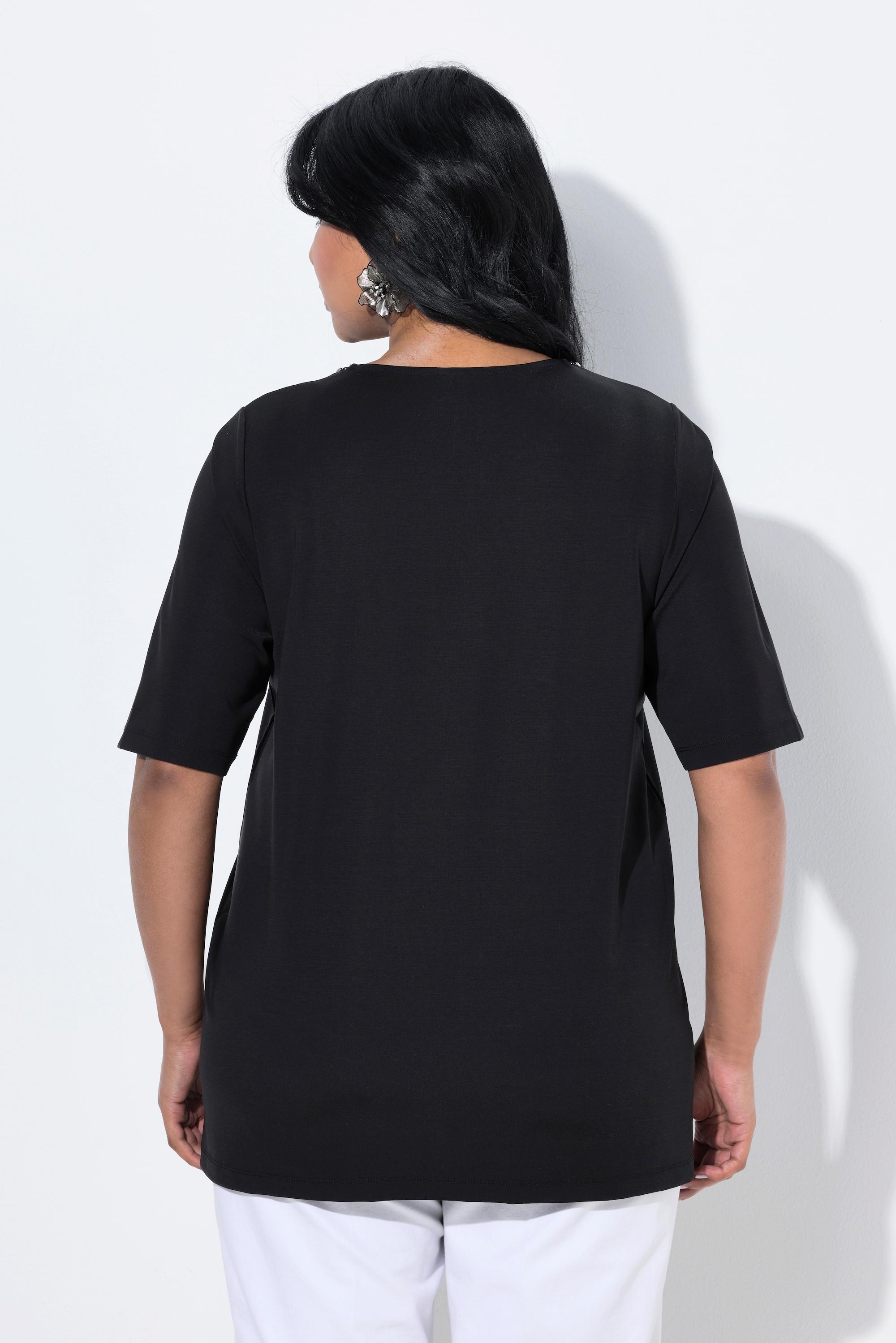 Ulla Popken T-shirt Scollo Decorato Taglio Svasato Mezze Maniche  