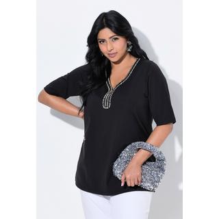 Ulla Popken T-shirt Scollo Decorato Taglio Svasato Mezze Maniche  