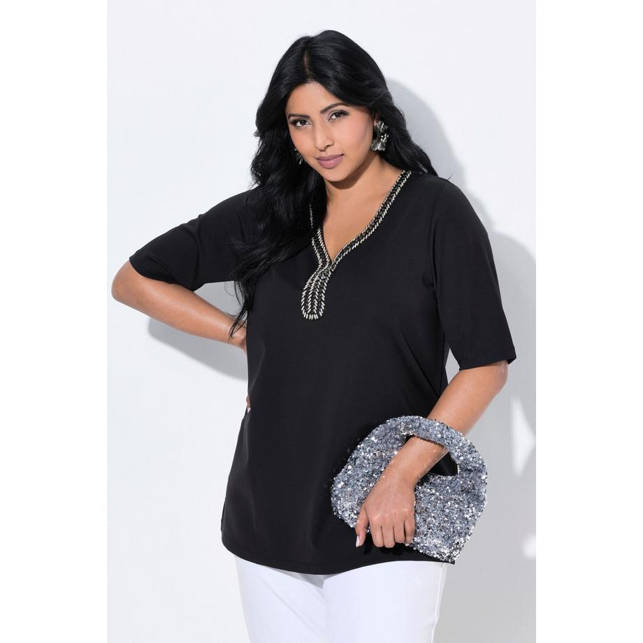 Ulla Popken T-Shirt Geschmückter Ausschnitt A-Linie Halbarm  