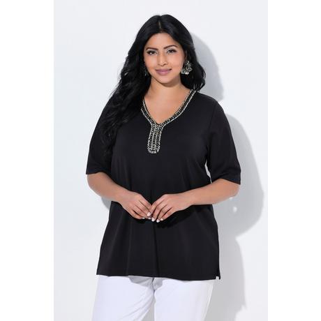 Ulla Popken T-shirt Scollo Decorato Taglio Svasato Mezze Maniche  