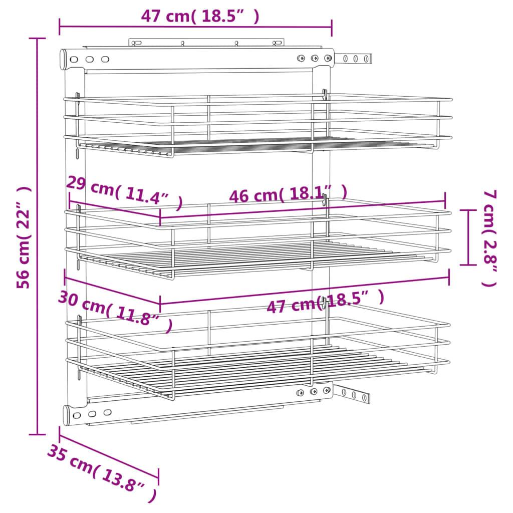 VidaXL Panier à 3 niveaux métallique de cuisine métal  