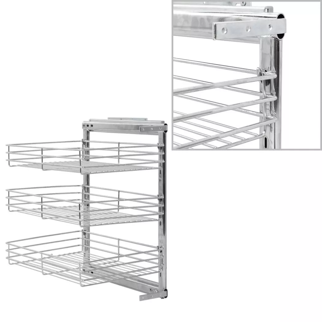 VidaXL - 3-stufiger ausziehbarer küchen-drahtkorb metall, One Size, Silber
