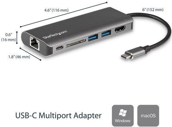 STARTECH.COM  StarTech.com USB-C Multiport Adapter, tragbare USB-C Dockingstation auf 4k HDMI, 2 Port USB 3.0 Hub, SD/SDHC, GbE, 60W PD Pass-Through - USB Typ-C/Thunderbolt 3 - ERSETZT DURCH DKT30CHSDPD1 