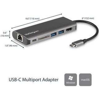 STARTECH.COM  StarTech.com Adaptateur Multiport USB C, Station d'Accueil USB-C Portable vers HDMI 4K, Hub USB 3.0 2 pts, SD/SDHC, GbE, 60W PD Pass-Through - USB Type-C/Thunderbolt 3 - REMPLACÉ PAR DKT30CHSDPD1 