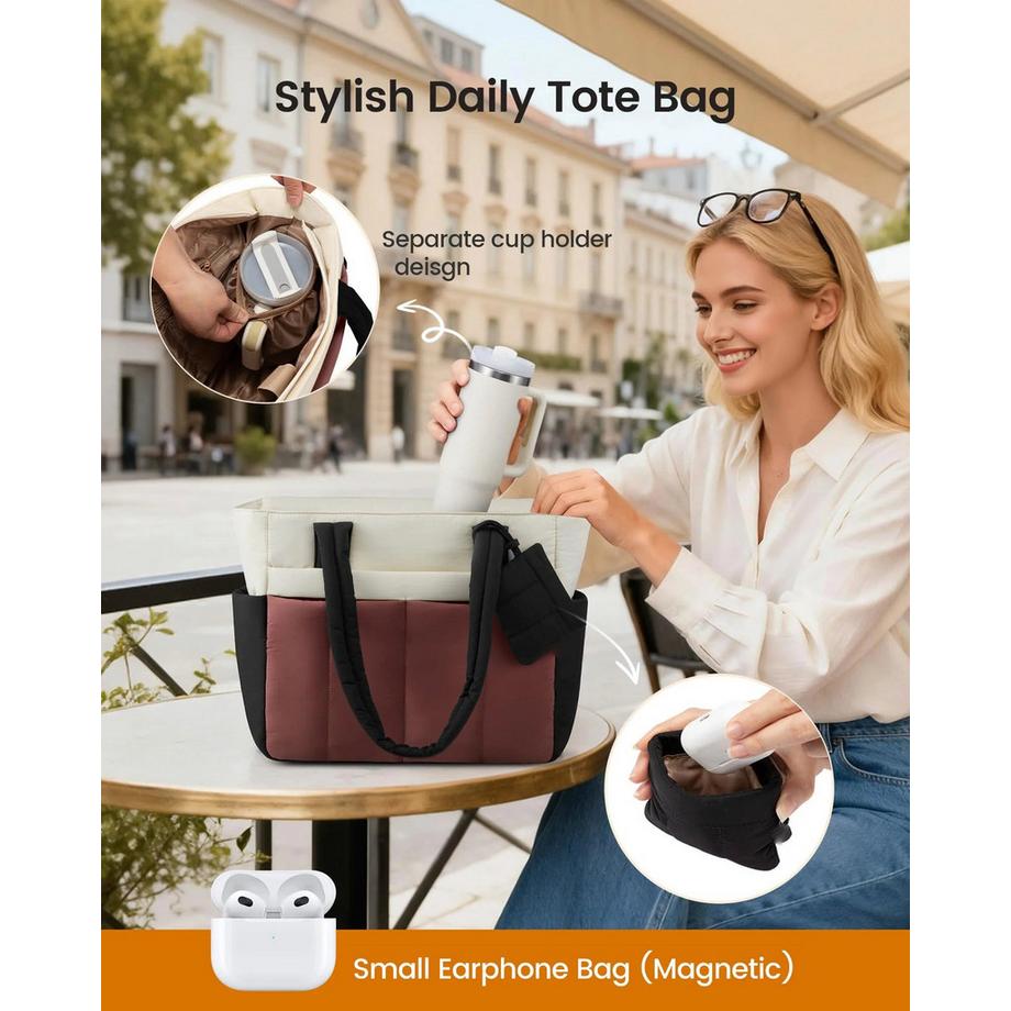 Only-bags.store Alltagstasche mit magnetischer Kopfhörertasche und Becherhalter  