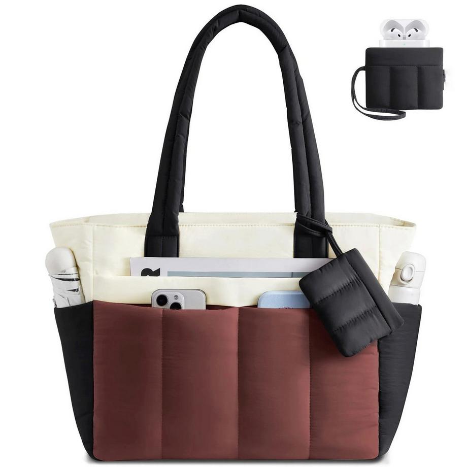 Einkaufstasche, Handtasche, große, leichte Arbeitstasche, Puffer-Einkaufstasche mit vielen Fächern