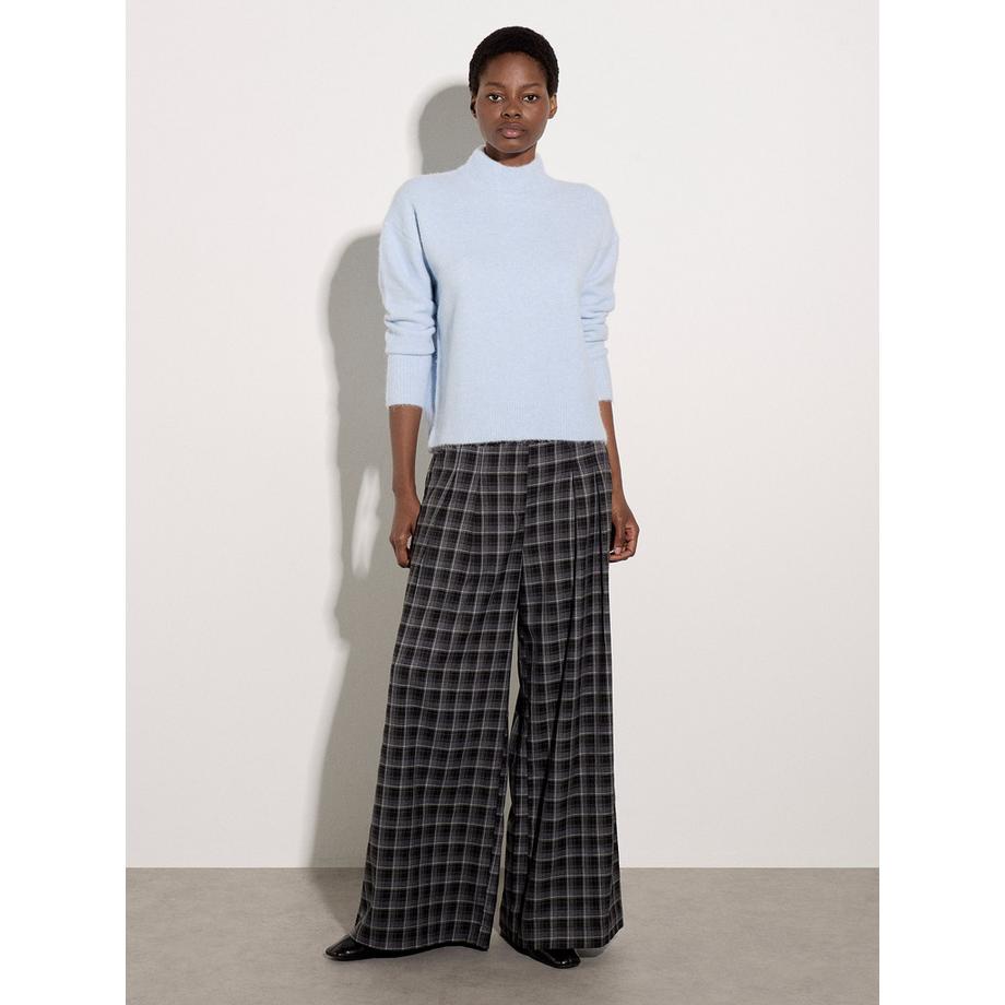 Pantalon ajusté à jambes larges à imprimé carreaux