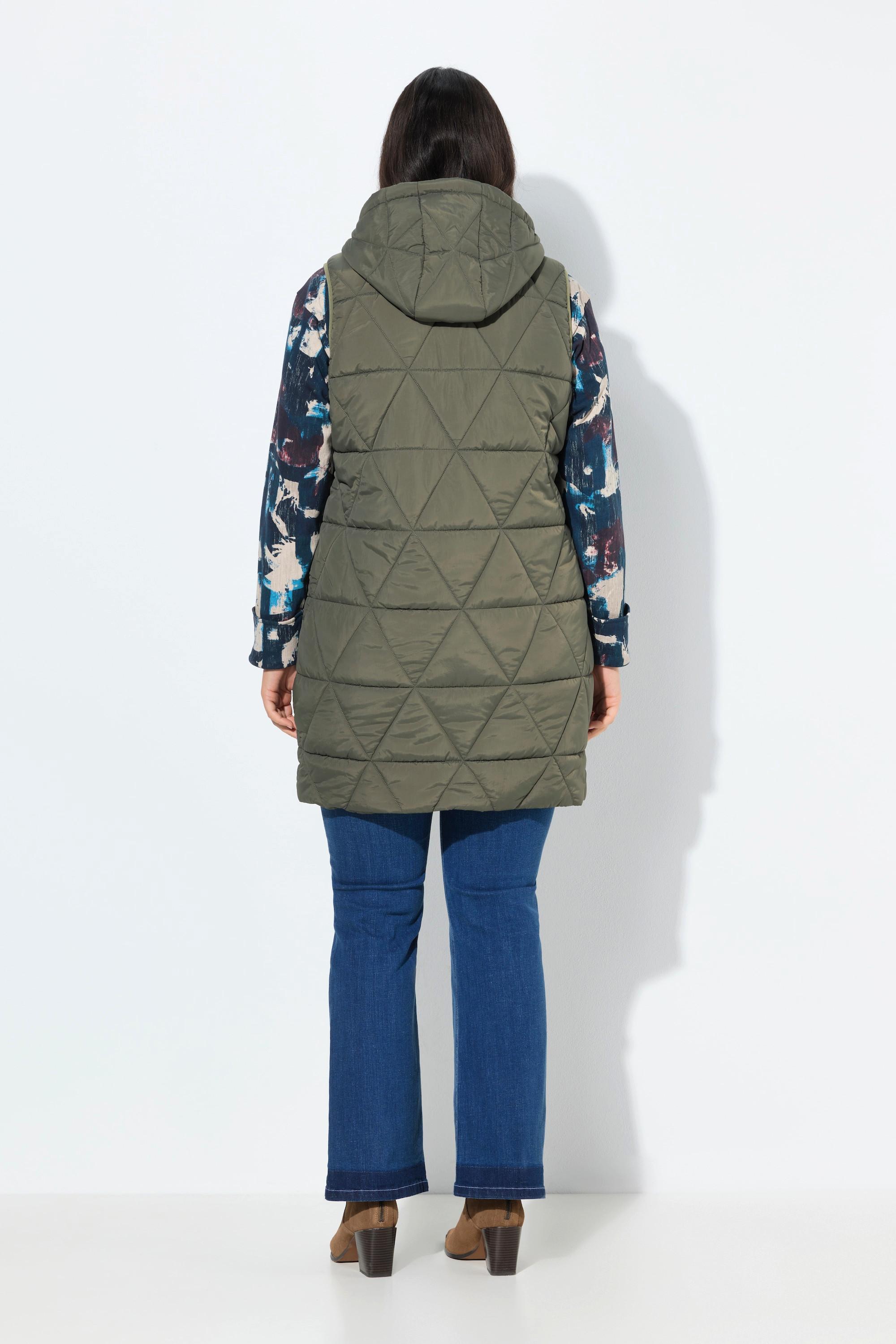 Ulla Popken Gilet Lungo Trapuntato Idrorepellente con Cappuccio  