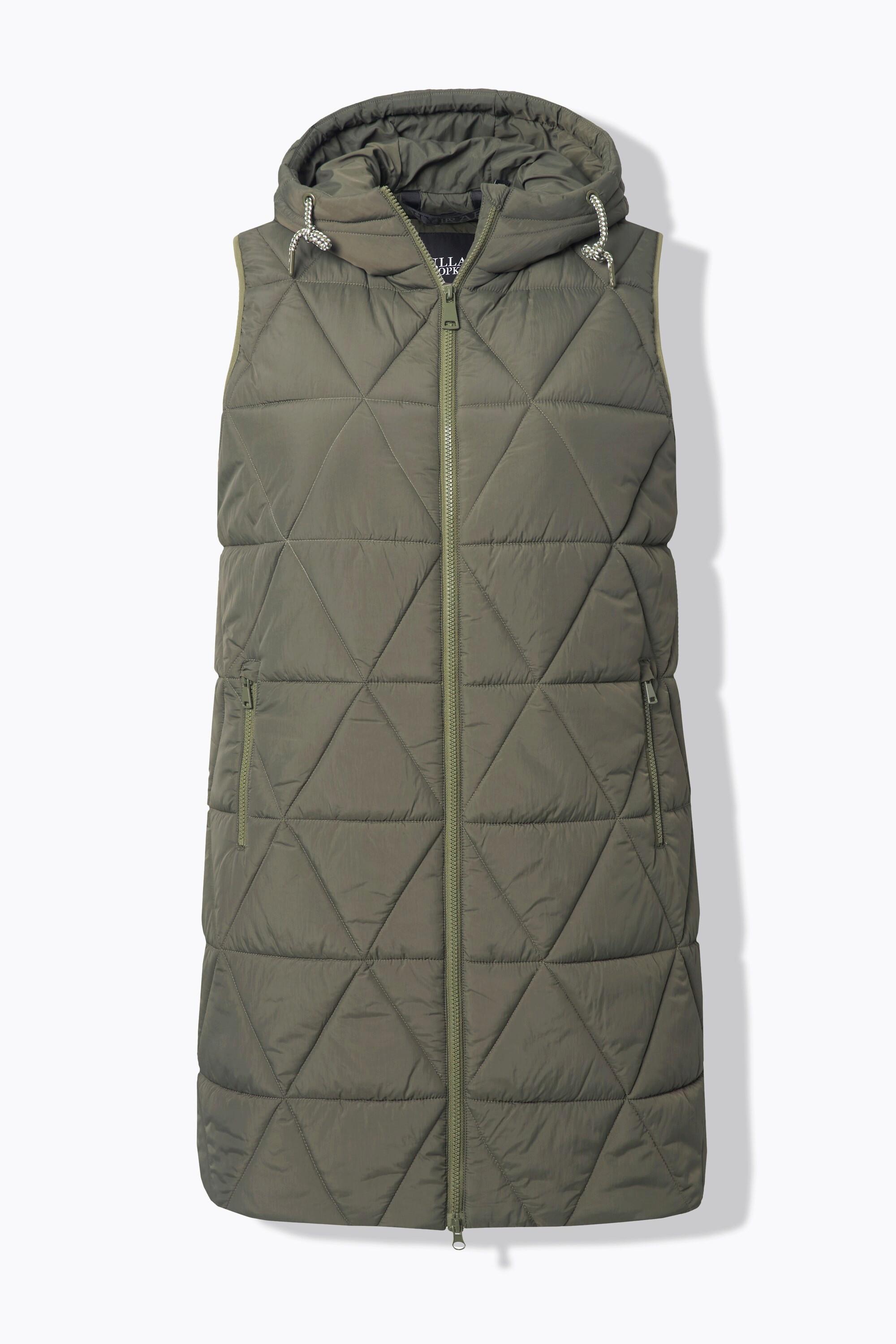 Ulla Popken Gilet Lungo Trapuntato Idrorepellente con Cappuccio  