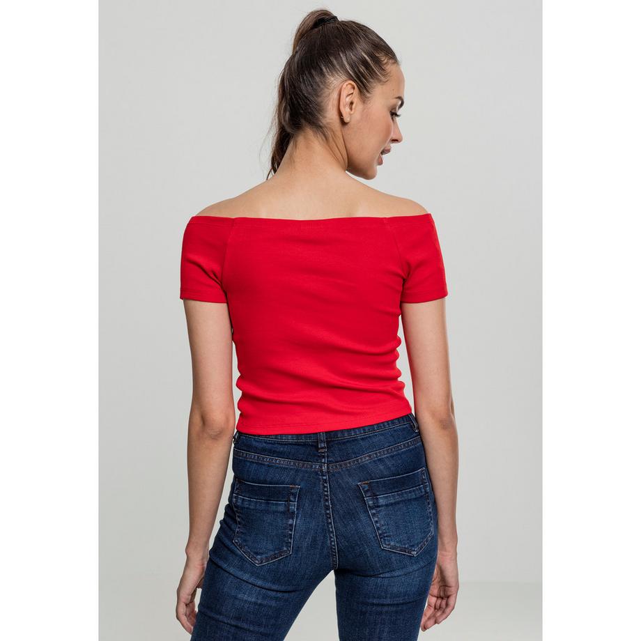URBAN CLASSICS Geripptes Crop Top mit asymmetrischem Ausschnitt  