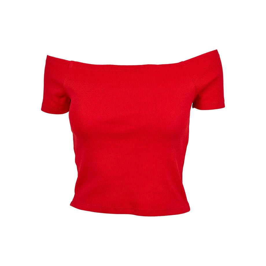 URBAN CLASSICS Geripptes Crop Top mit asymmetrischem Ausschnitt  