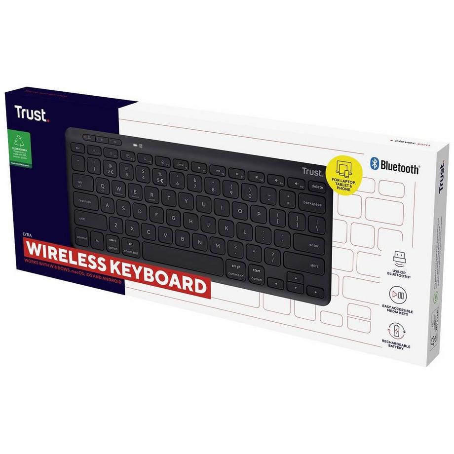 Trust  Lyra Tastatur USB + RF Wireless + Bluetooth Deutsch Schwarz 