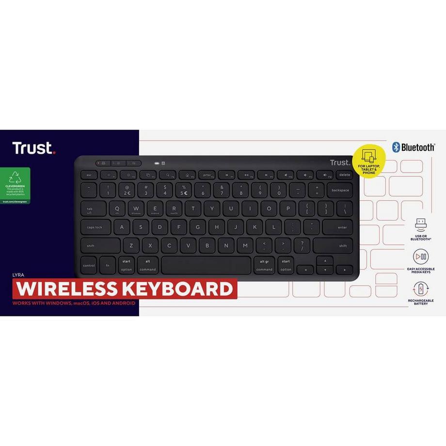 Trust  Lyra Tastatur USB + RF Wireless + Bluetooth Deutsch Schwarz 