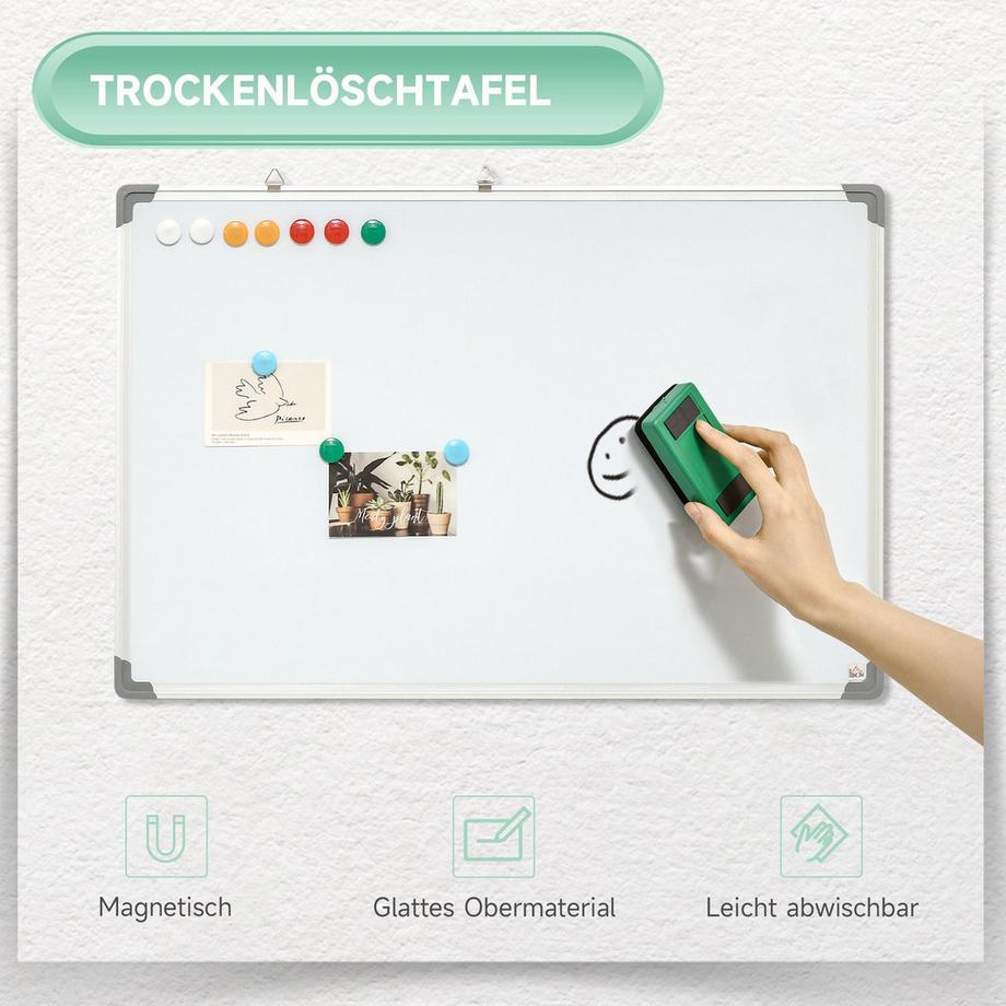 Northio  Magnetisches Whiteboard Magnettafel Mit 4 Stiften, 1 Schwamm, 10 Magneten, Trocken Abwischbar, Weiß 