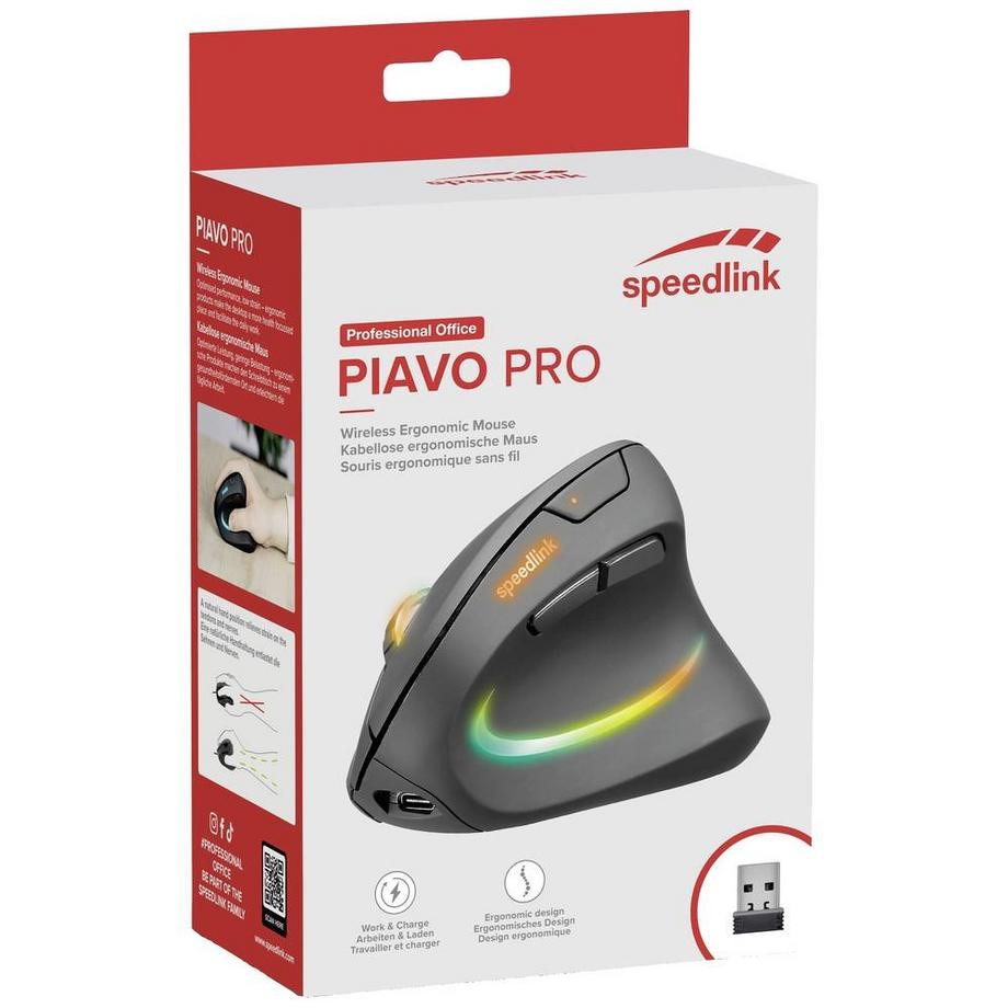 SPEEDLINK  PIAVO PRO Illuminated Rechargeable Ergonomic Mouse - wireless, rubber-black 