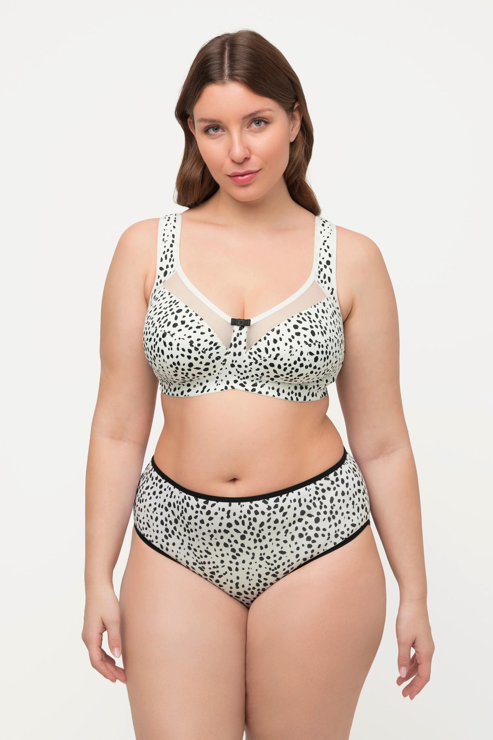 Ulla Popken  Reggiseno sostenitivo senza ferretto con fantasia animalier, mesh e coppa C-H 