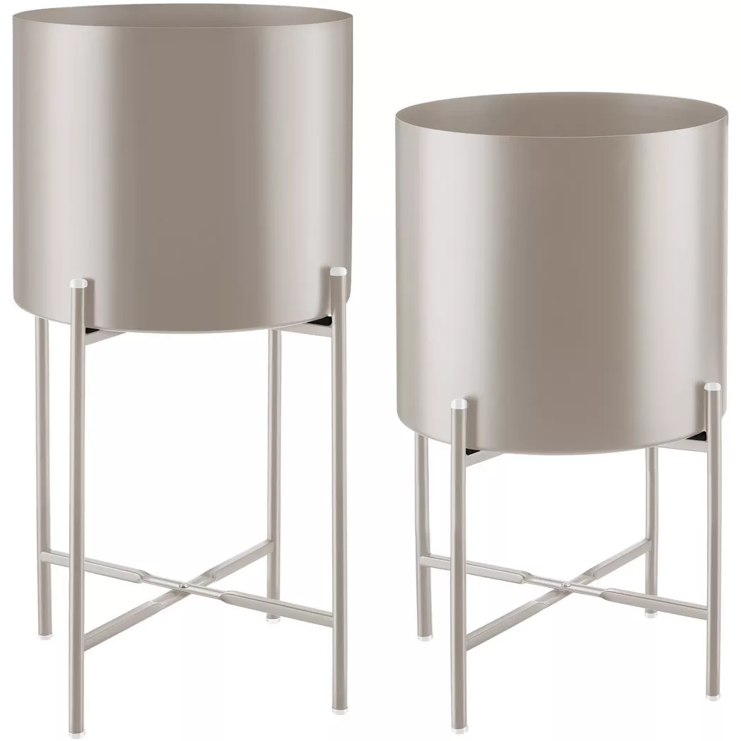 tectake Plant Stands Kalmar, set of 2 decorative plant pots in black steel in Taupe