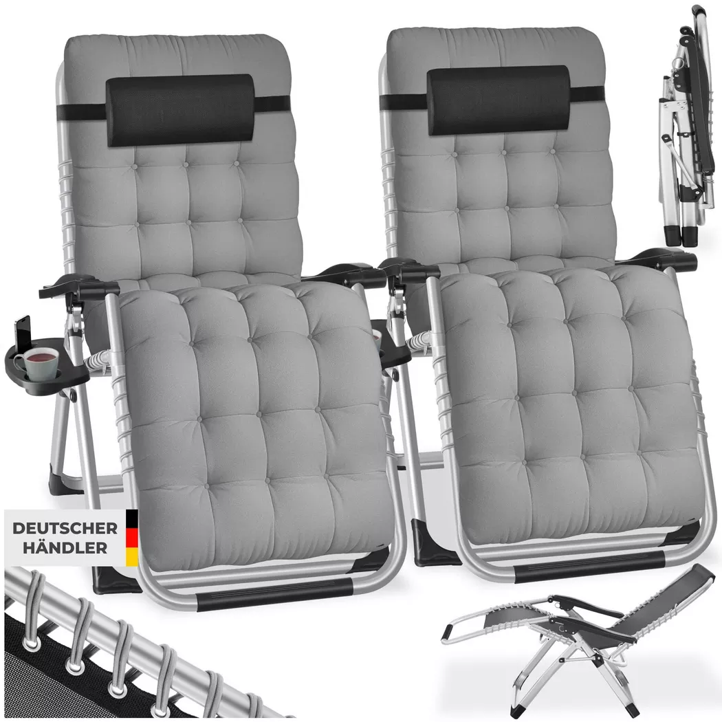 tectake® Sonnenliege, klappbar, abnehmbares Sitz- und Kopfpolster, 84 x 168 x 82,5 cm, mit Ablagetisch
