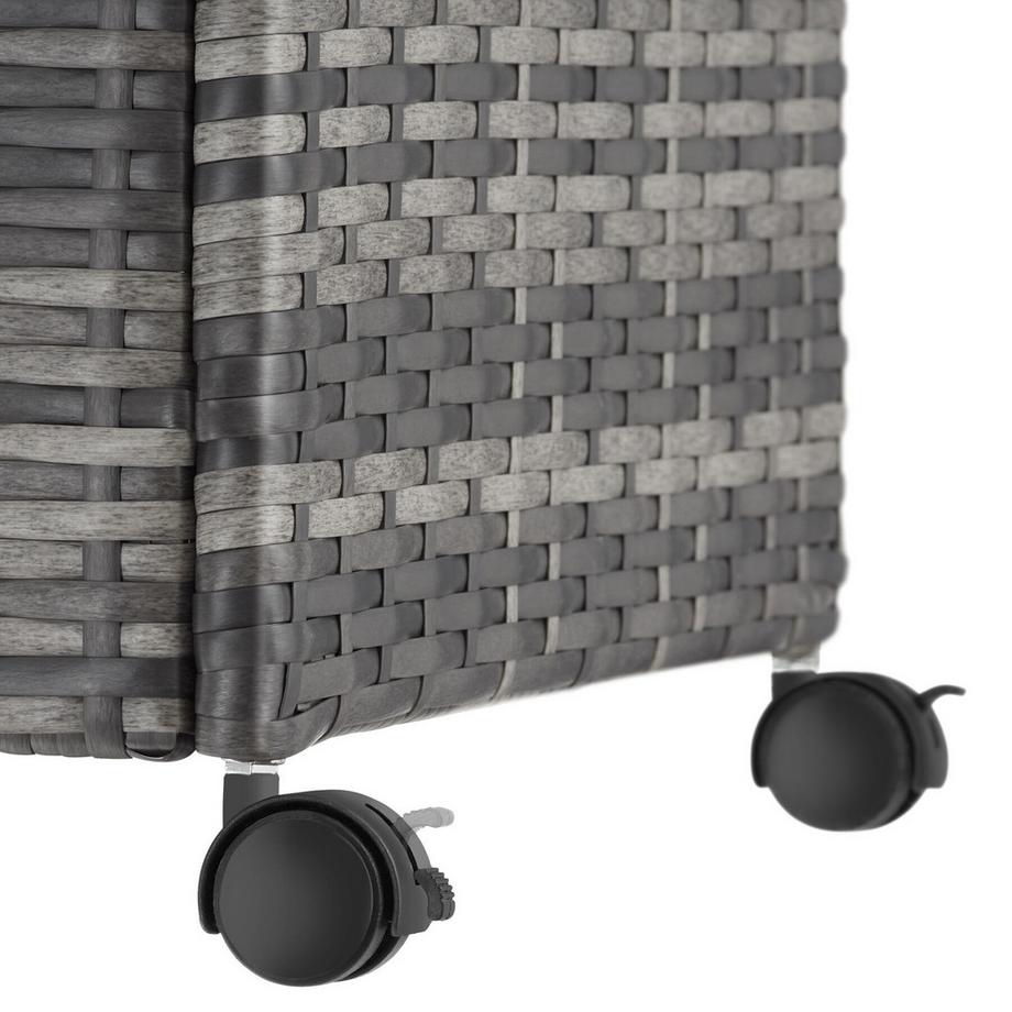 Tectake Auflagenbox Kuusamo 253 l, mit Aluminiumgestell und Rattangeflecht Griffschlaufe und 2 drehbare Rollen mit Feststellbremse  