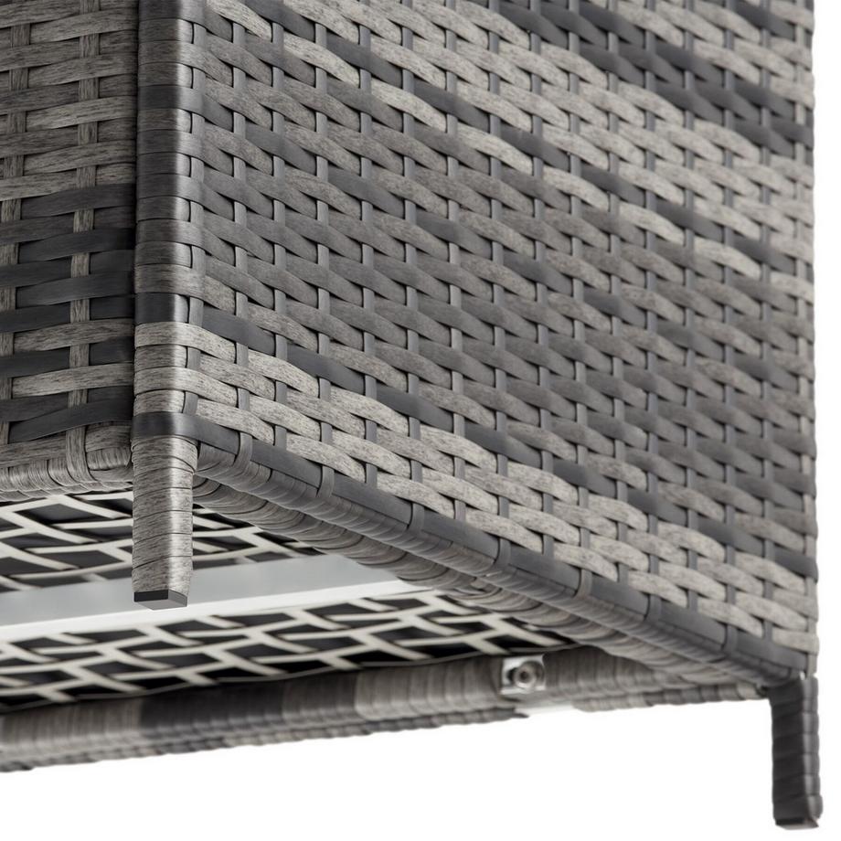 Tectake Auflagenbox Kuusamo 253 l, mit Aluminiumgestell und Rattangeflecht Griffschlaufe und 2 drehbare Rollen mit Feststellbremse  