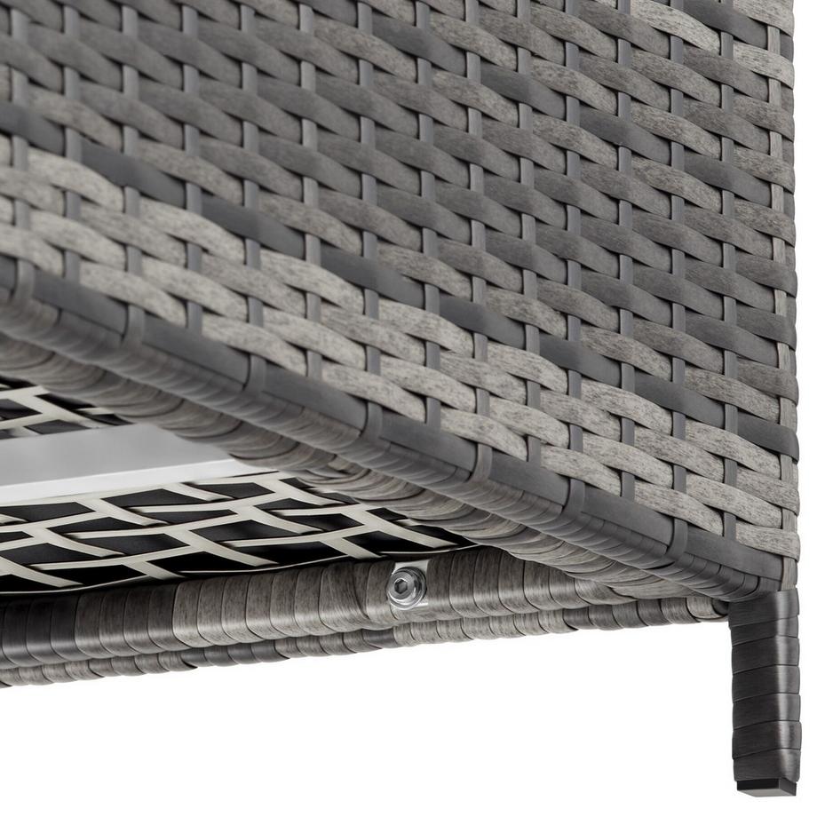 Tectake Auflagenbox Kuusamo 253 l, mit Aluminiumgestell und Rattangeflecht Griffschlaufe und 2 drehbare Rollen mit Feststellbremse  