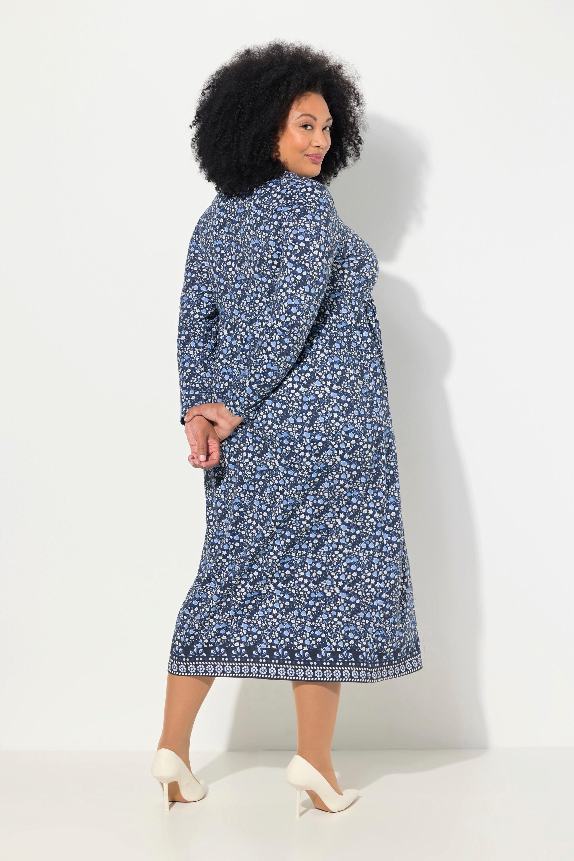 Ulla Popken Abito in jersey A-line scollo rettangolare maniche lunghe  