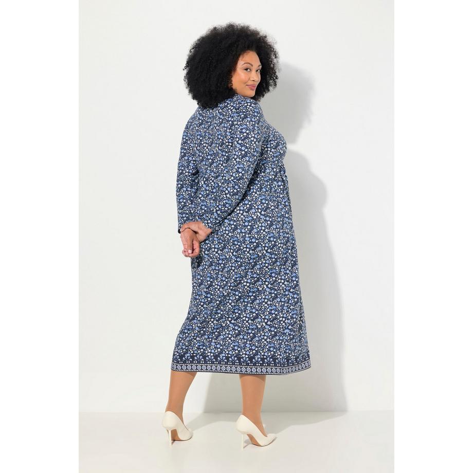 Ulla Popken Jersey A-Linie Carree-Ausschnitt Langarm Kleid  