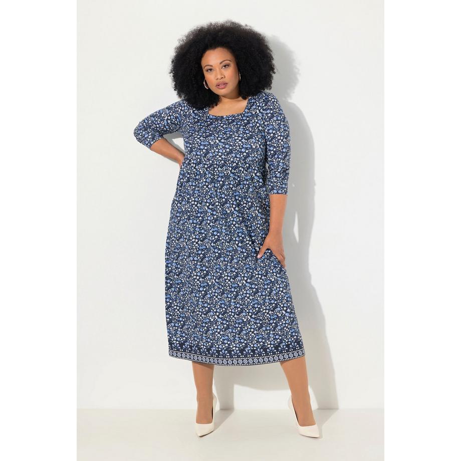 Ulla Popken Jersey A-Linie Carree-Ausschnitt Langarm Kleid  