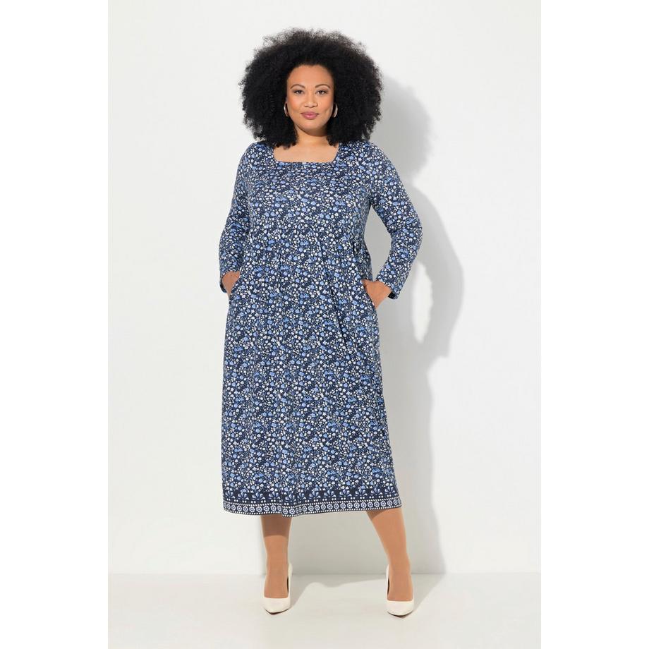 Ulla Popken Jersey A-Linie Carree-Ausschnitt Langarm Kleid  