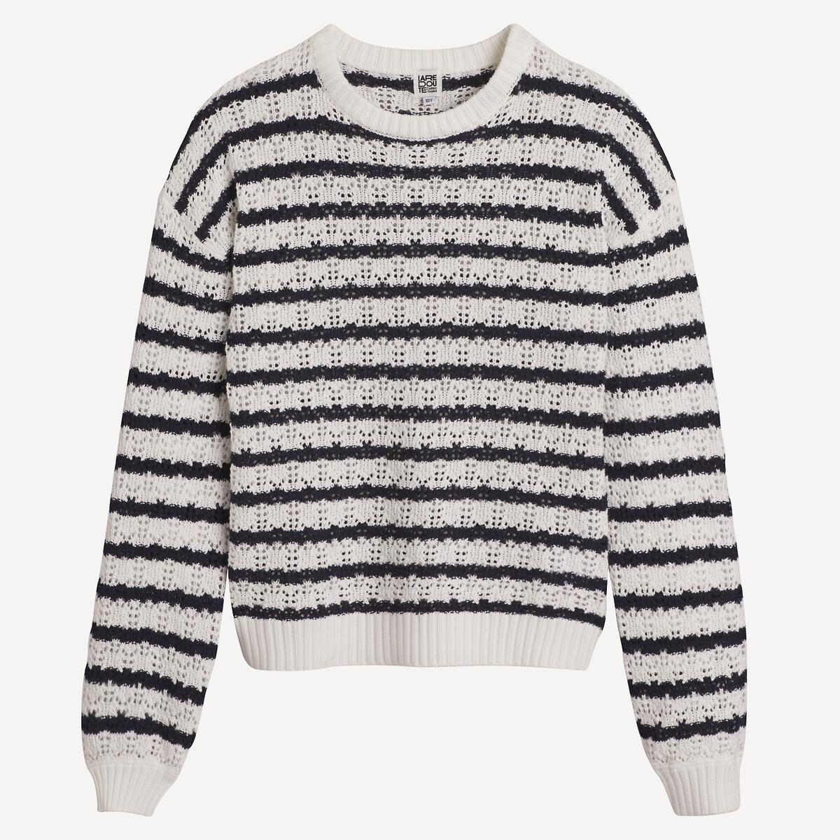 La Redoute Collections  Gestreifter Feinstrickpullover mit Rundhalsausschnitt & Pointelle-Muster 