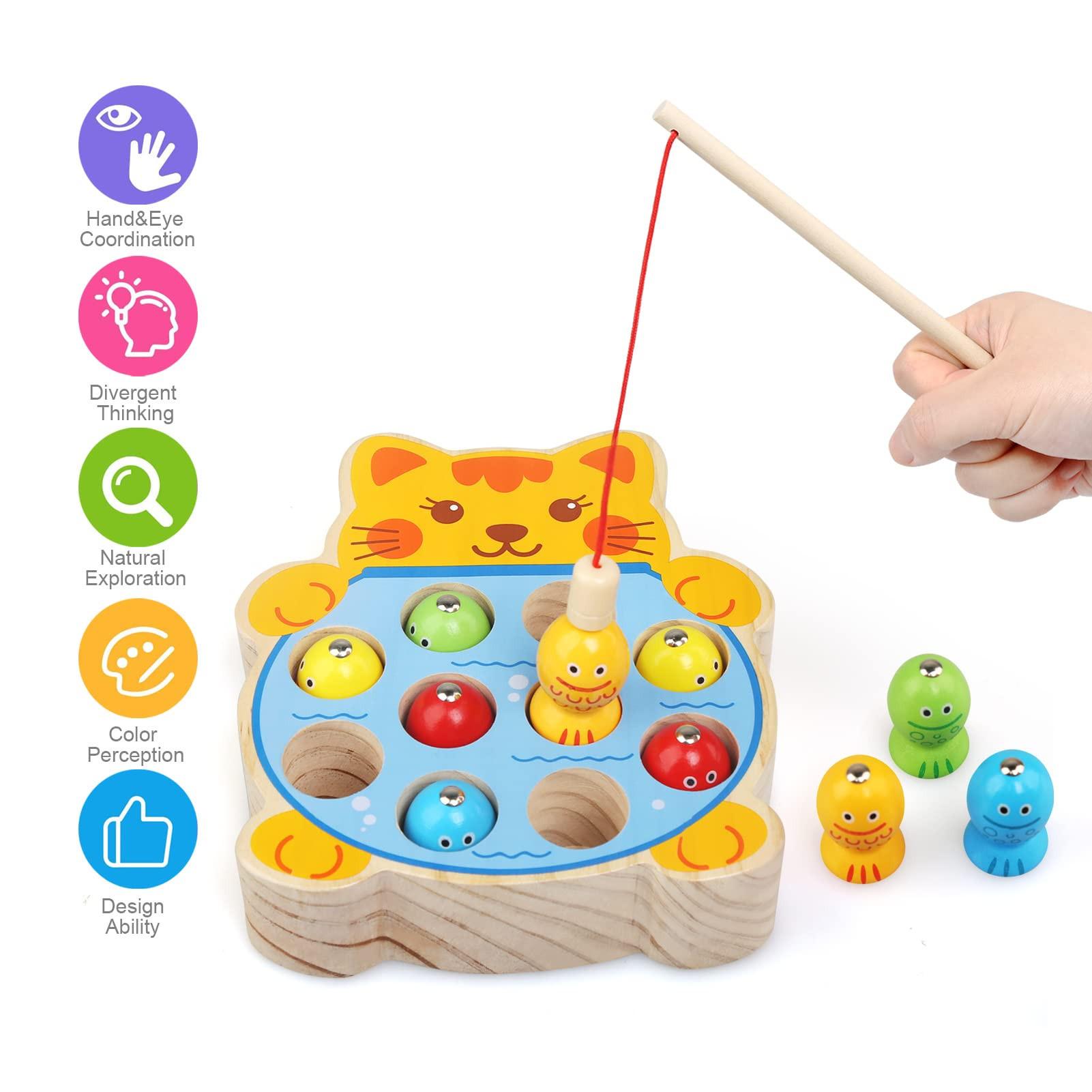 Activity-board  Magnetisches Angelspiel Spielzeug für Kinder, Fischfang Holzspielzeug Geschenk 