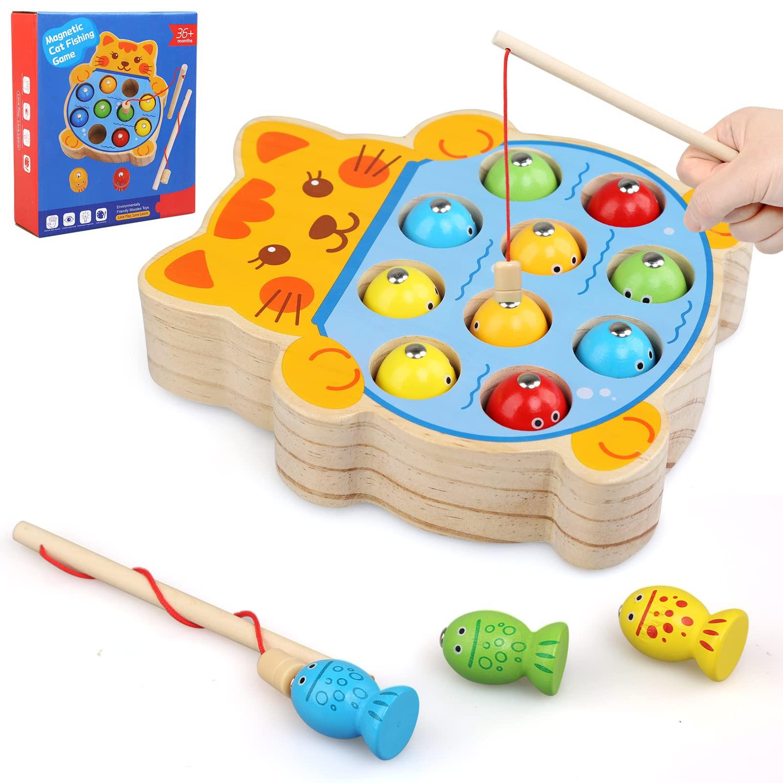 Activity-board  Magnetisches Angelspiel Spielzeug für Kinder, Fischfang Holzspielzeug Geschenk 