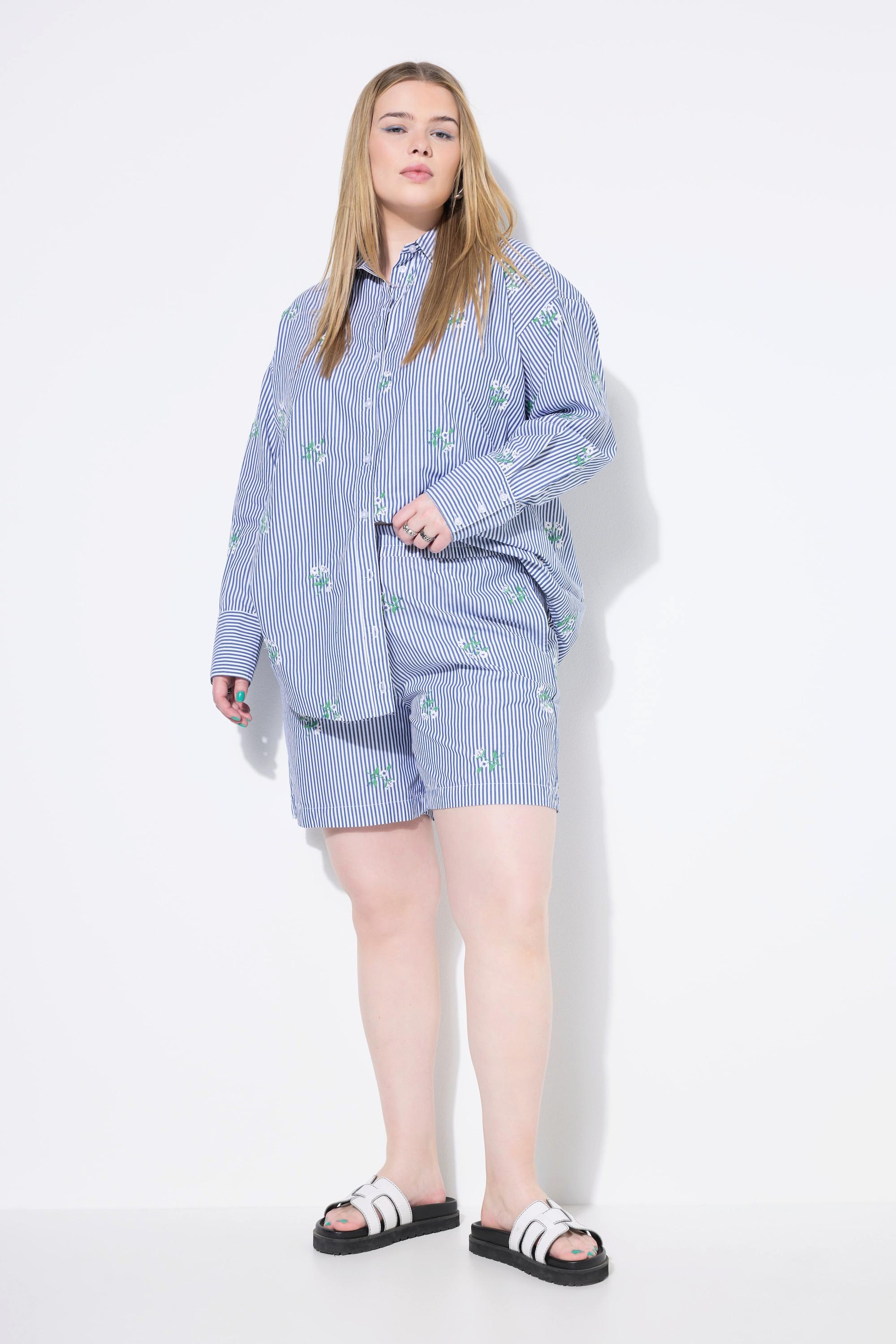 Studio Untold Shorts Wide Legs Streifen Flower-Stickerei  