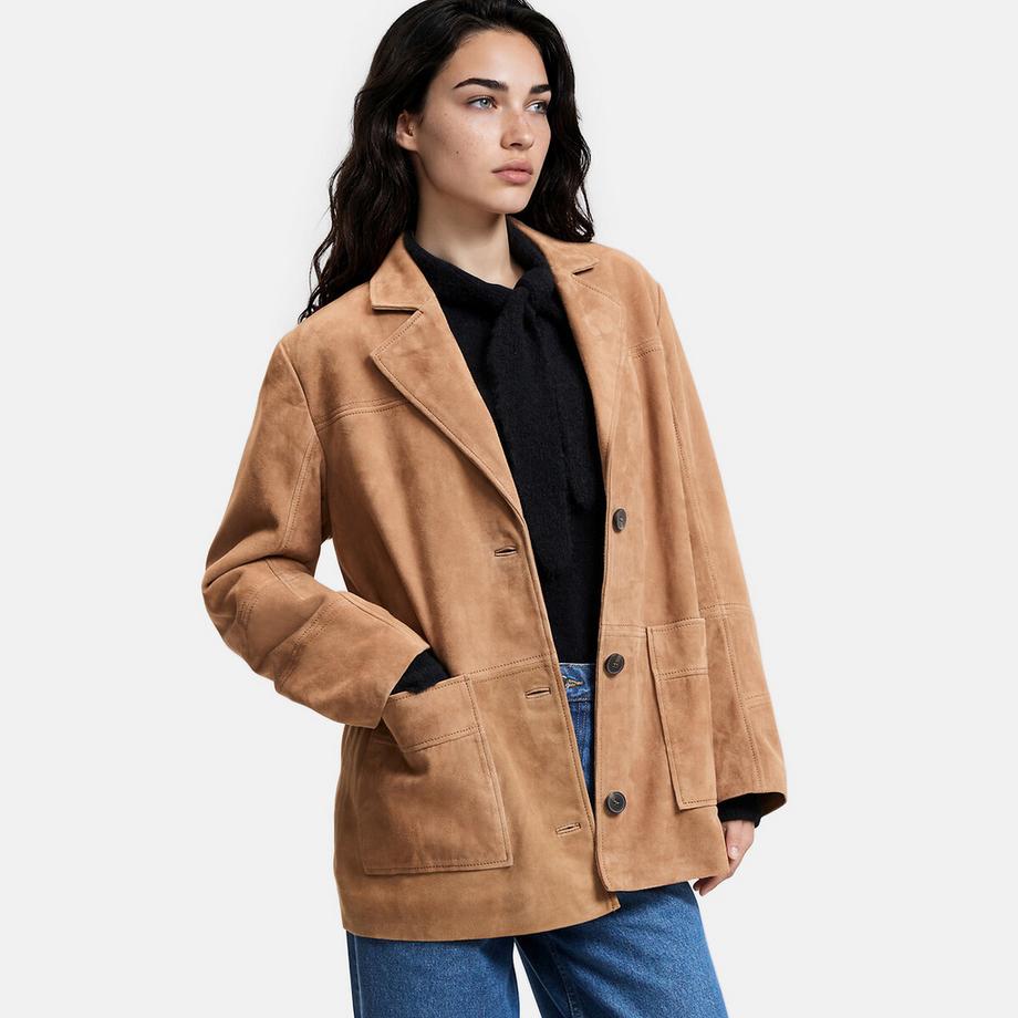 Veste droite col tailleur en cuir de chèvre