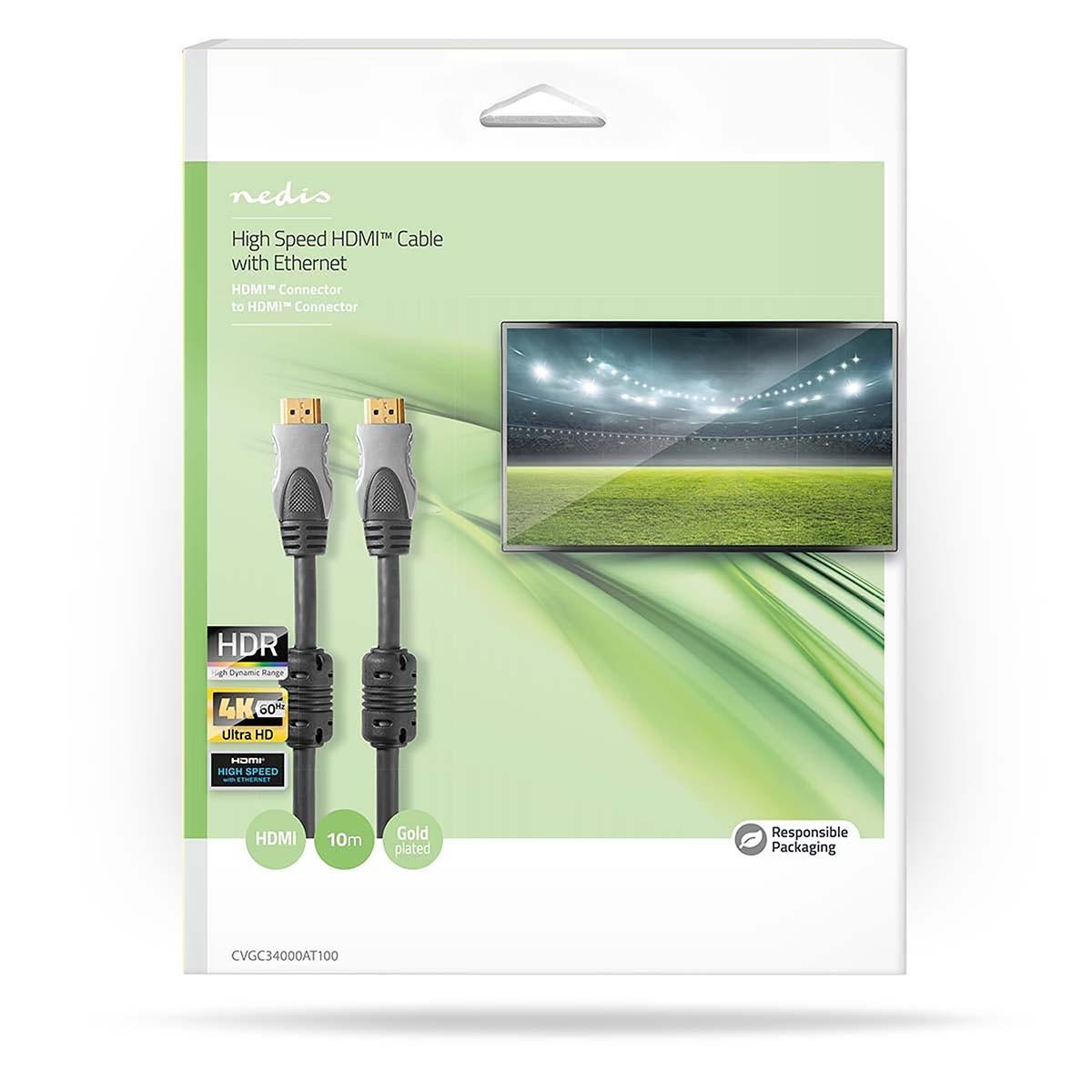 Nedis  Cavo HDMI™ ad alta velocità con Ethernet | Connettore HDMI™ | Connettore HDMI™ | 4K@30Hz | 10,2 Gbps | 10,0 m | Rotondo | PVC | Antracite | Scatola 