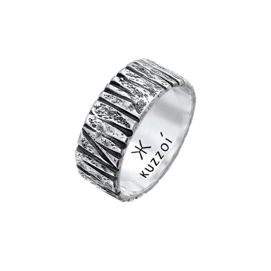 Bague Bandring Breit Struktur Gehämmert 925 Silber