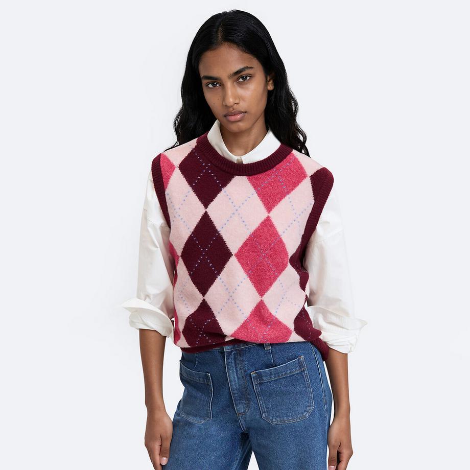 Pull sans manches à losanges argyle