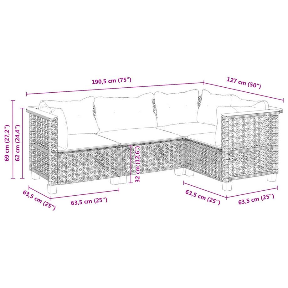 VidaXL set divano da giardino Polirattan  