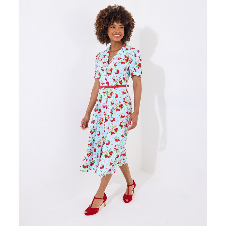 Joe Browns Abito Midi con Cintura e Stampa Ciliegie  