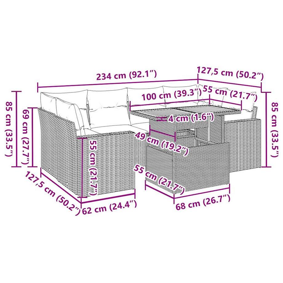 VidaXL set di divani da giardino Polirattan  
