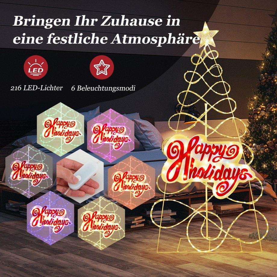 B2X LED Weihnachtsbaum mit Farbwechsel Lichtmodi & Stern-Aufsatz Beleuchtet  