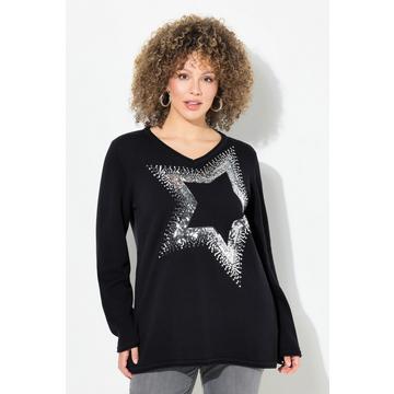 Pull à col en V et manches longues avec étoile pailletée