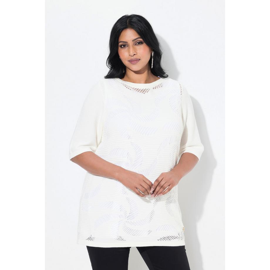 Ulla Popken Pullover Blüten U-Boot-Ausschnitt Halbarm  