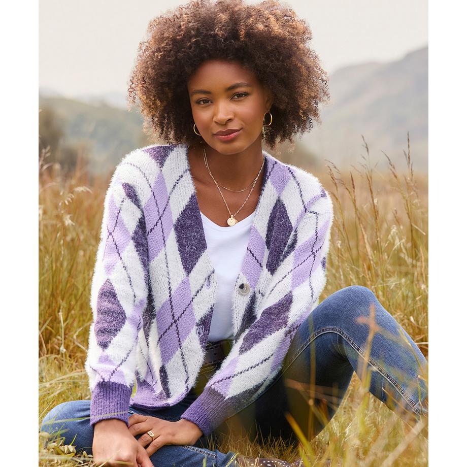 Joe Browns Flauschiger Argyle Strickcardigan  