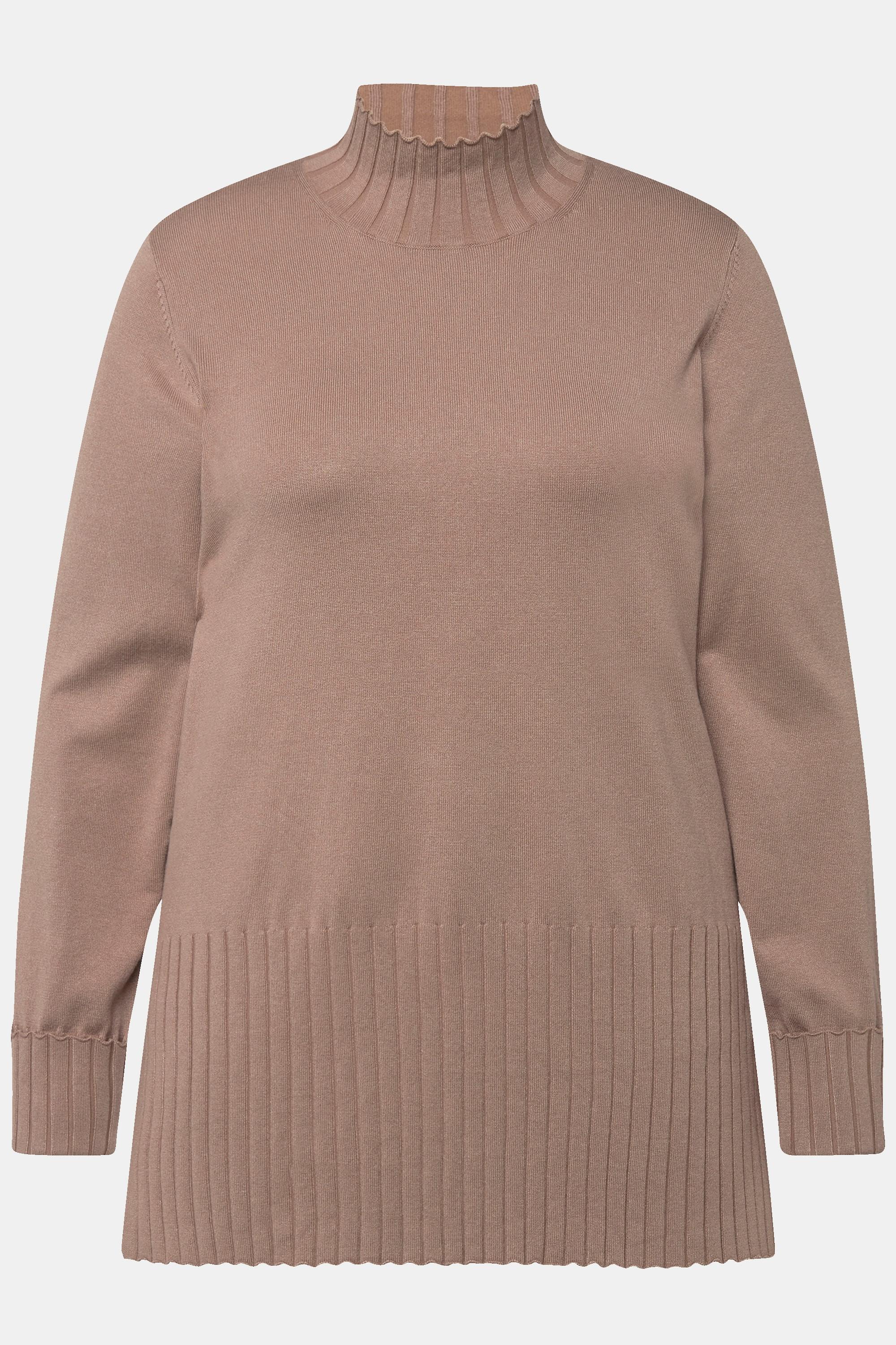 Ulla Popken Pullover Collo Alto a Costine Maniche Lunghe  
