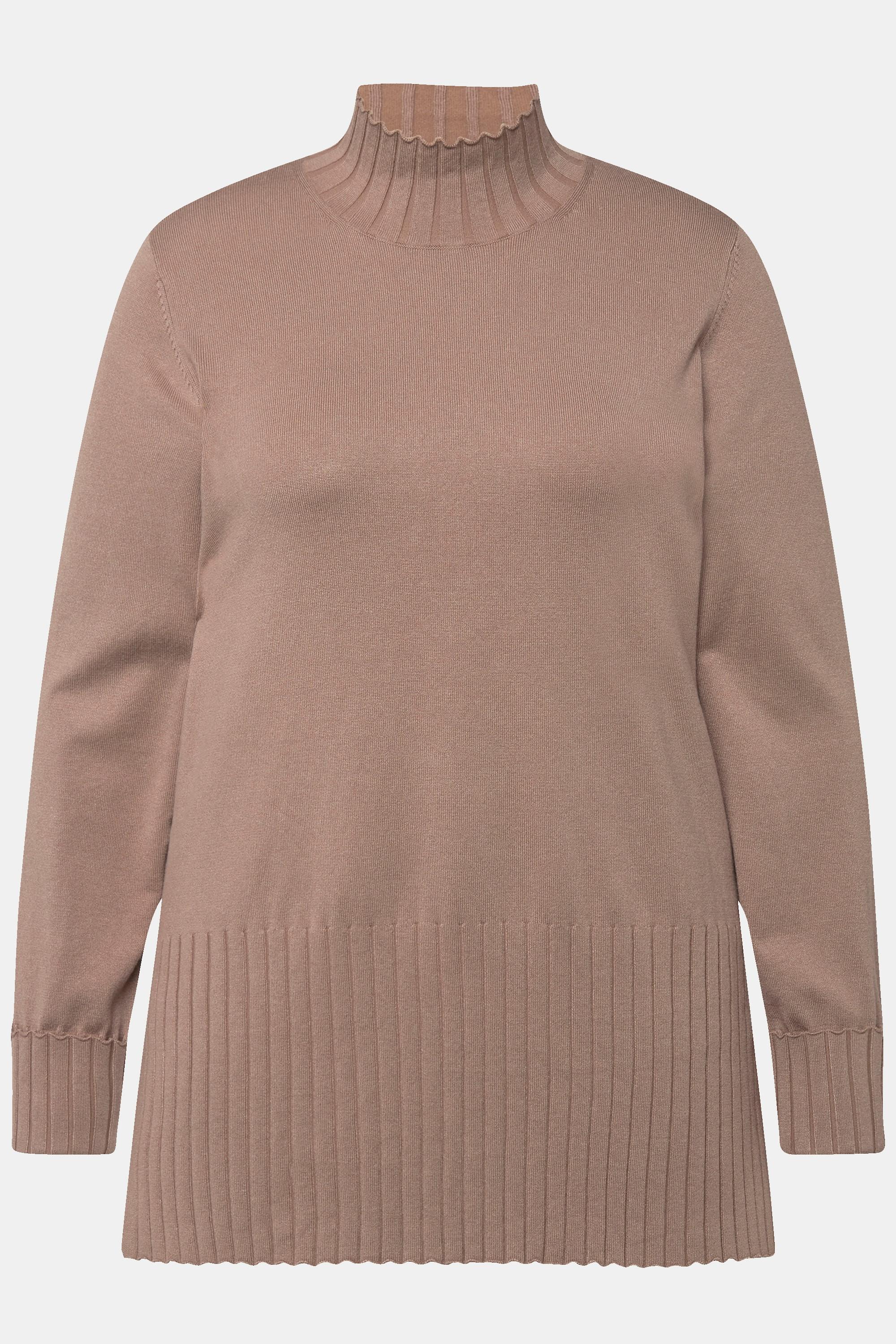 Ulla Popken  Pullover, gerippter Stehkragen, Langarm 