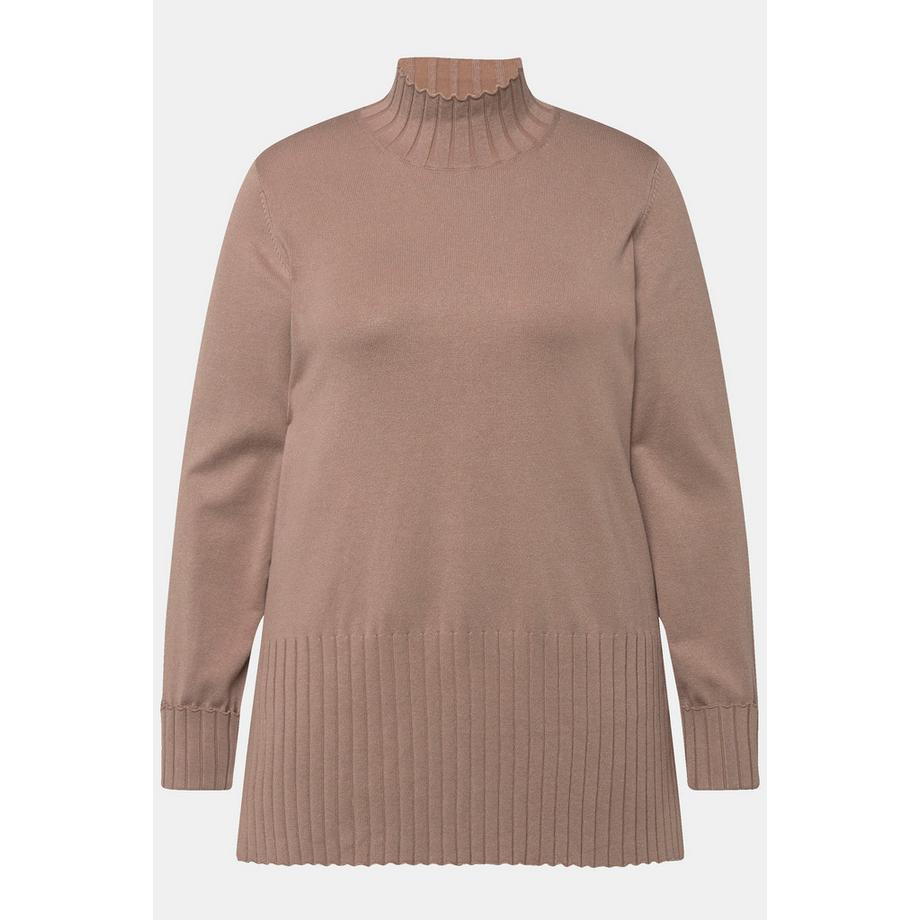 Ulla Popken Pull Col Montant Côtelé Manches Longues  