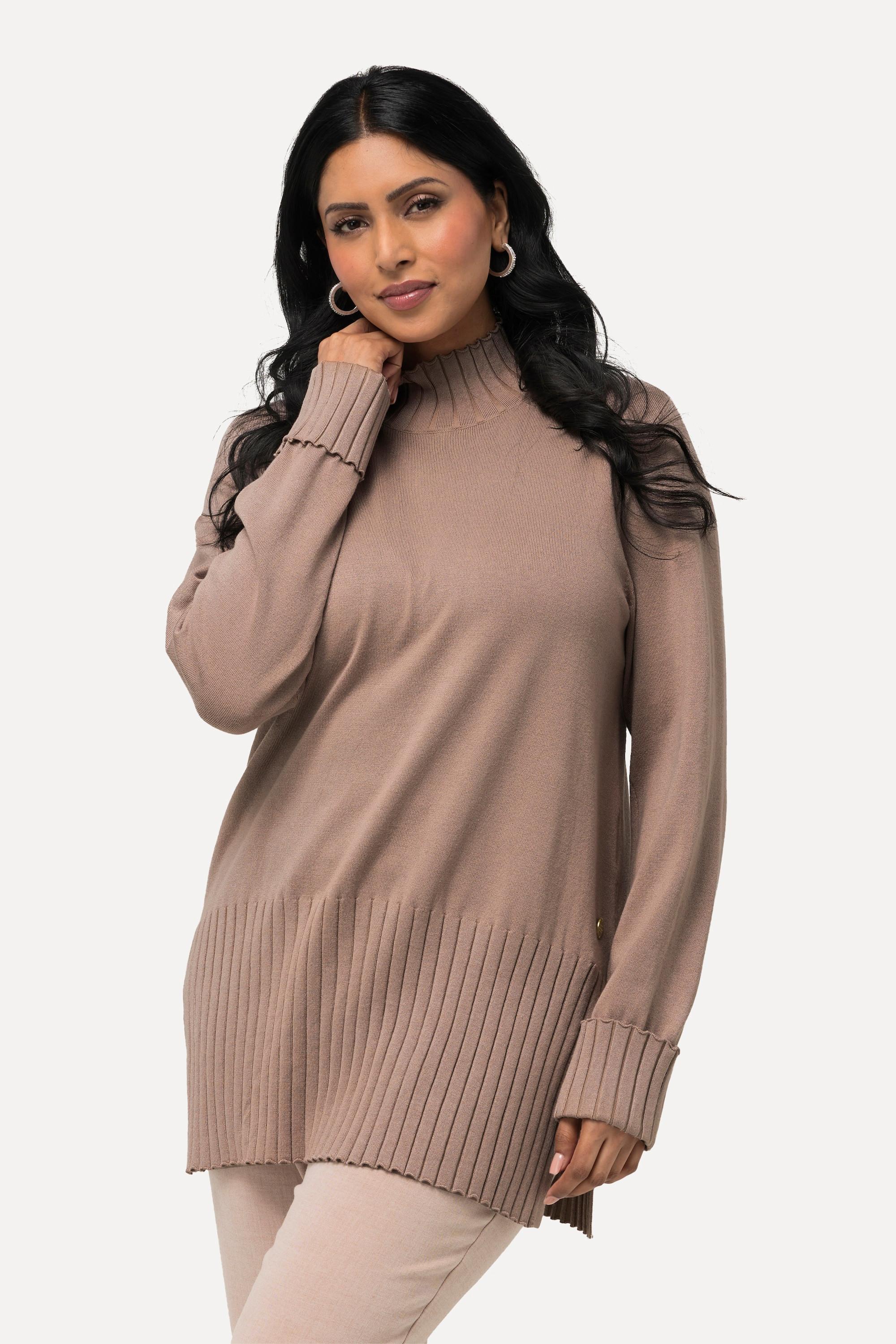 Ulla Popken Pullover Collo Alto a Costine Maniche Lunghe  