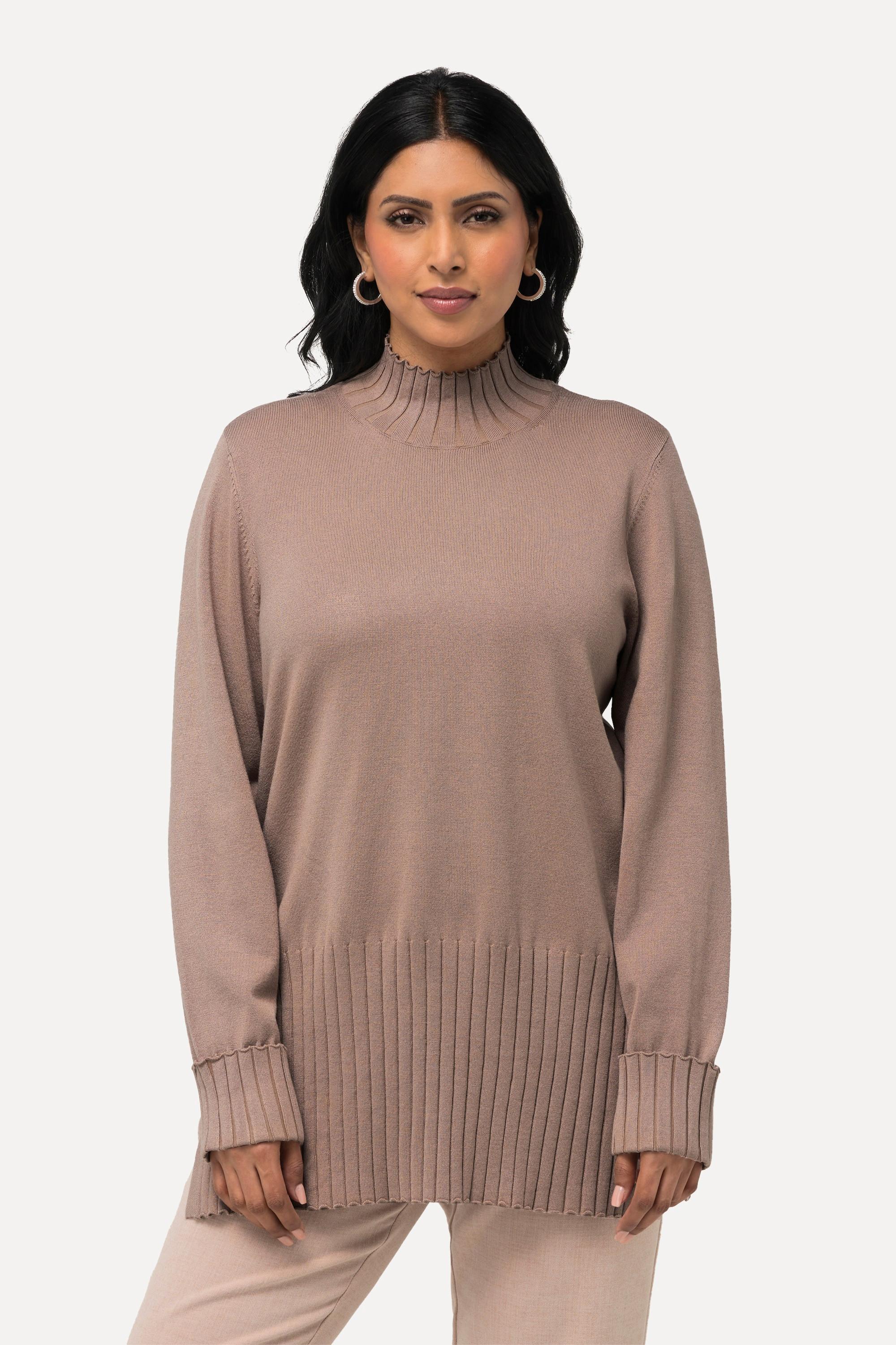 Ulla Popken Pullover Collo Alto a Costine Maniche Lunghe  